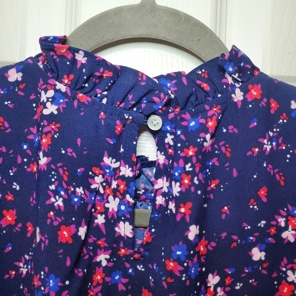 J. Crew Factory Long Sleeve Ruffleneck Top Floral Navy Size XS - Picture 8 of 11